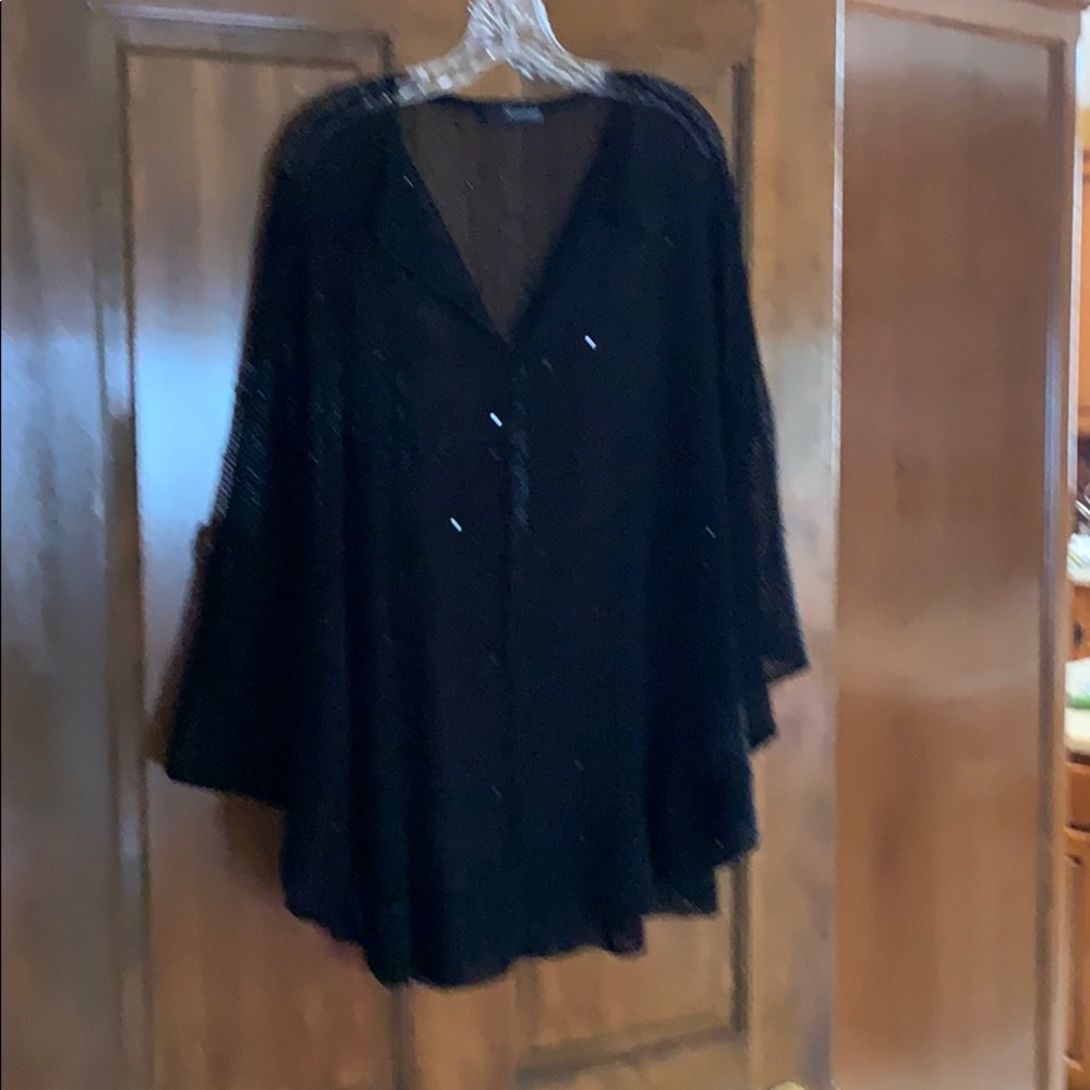 Black mesh knit poncho with arms